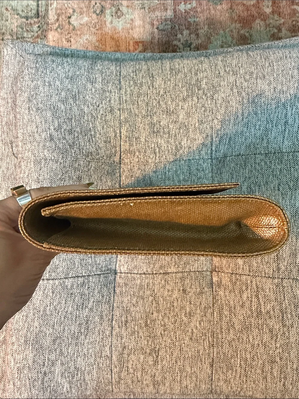 Saint Laurent Olive Brown YSL Embossed Leather Clutch